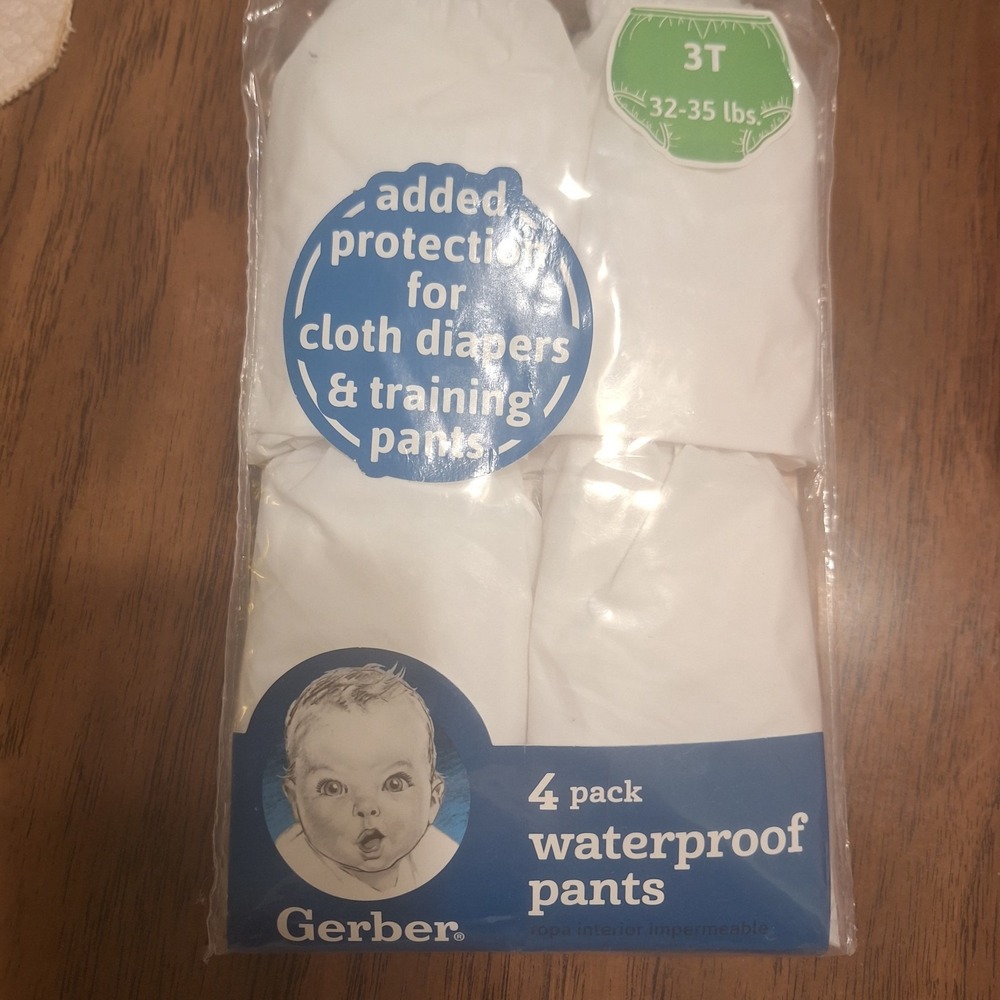 NEW Gerber Waterproof Diaper Cover Pants 4 Pack, White, Size 3T